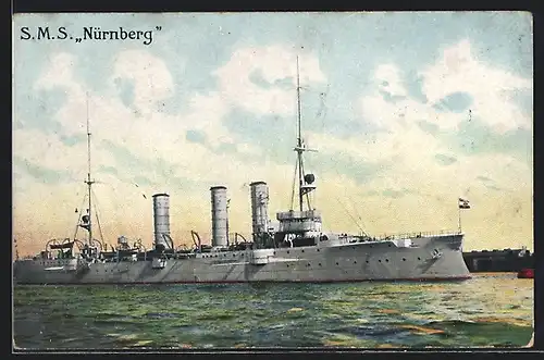 AK SMS Kriegsschiff Nürnberg vom Ostasiengeschwader bei der Hafeneinfahrt