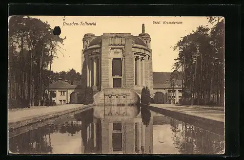 AK Dresden-Tolkewitz, Städt. Krematorium mit Teich