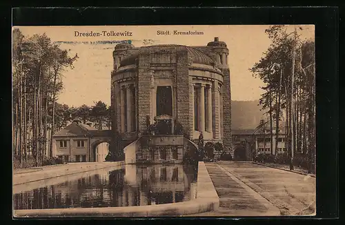 AK Dresden-Tolkewitz, Städt. Krematorium mit Durchgängen