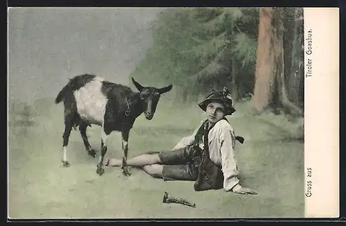 AK Tiroler Goasbua mit Ziege