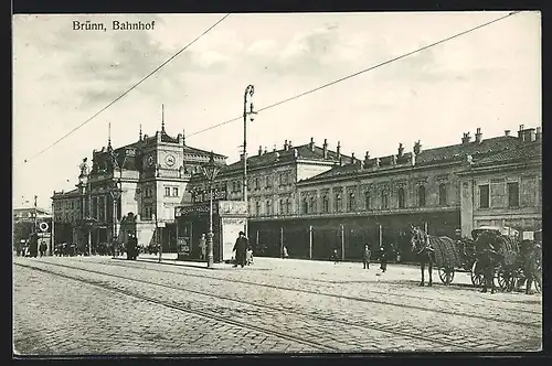 AK Brünn / Brno, Bahnhof, Pferdekutsche