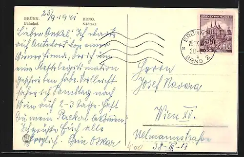 AK Brünn, Bahnhof mit Strassenbahn