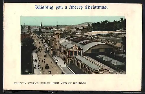 AK Brisbane, Railway Station and General view, Gesamtansicht mit Bahnhof