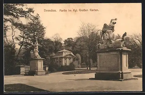 AK Dresden, Grosser Garten, Denkmäler