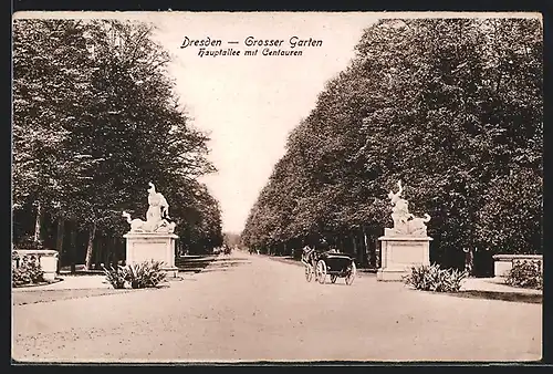 AK Dresden, Grosser Garten, Hauptallee mit Centauren