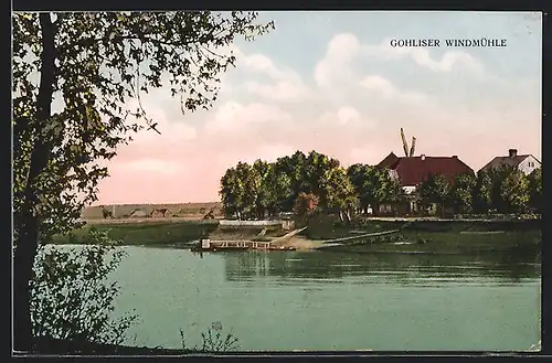 AK Dresden, Gohliser Windmühle, vom Wasser gesehen
