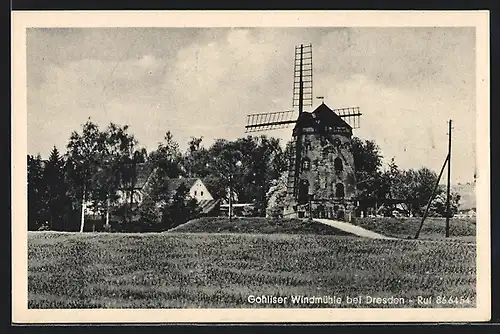 AK Dresden, Gohliser Windmühle mit Gasthaus