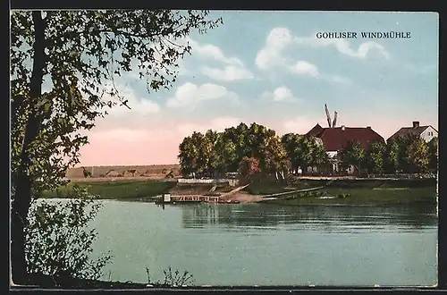 AK Dresden, Gohliser Windmühle vom Wasser aus