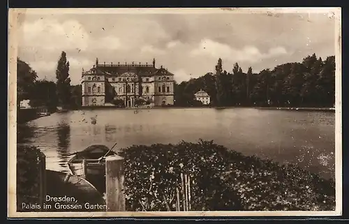 AK Dresden, Grosser Garten, Palais mit Teich