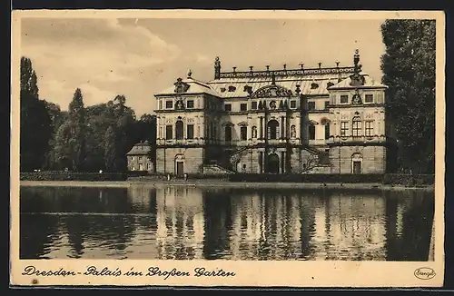 AK Dresden, Grosser Garten, Palais vom Teich aus