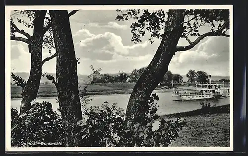 AK Gohlis, Gohliser Windmühle mit Dampfer