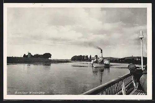 AK Gohlis, Gohliser Windmühle mit Dampfer