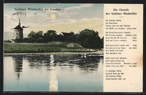 AK Dresden, Gohliser Windmühle am Elbe-Saum