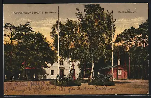 AK Zeithain, Truppenübungsplatz, Kanonen am Denkmalsplatz