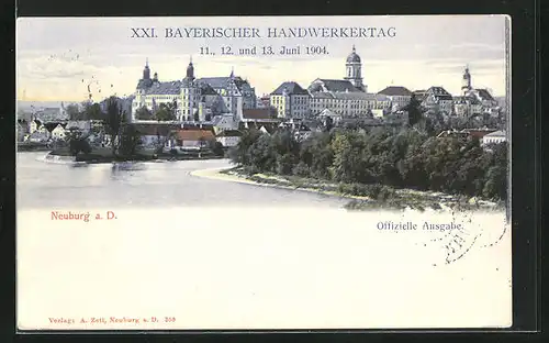 AK Neuburg a.D., Zum XXI. Bayrischen Handwerkertag 1904, Panorama