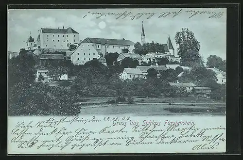 Mondschein-AK Fürstenstein, Blick auf Schloss Fürstenstein