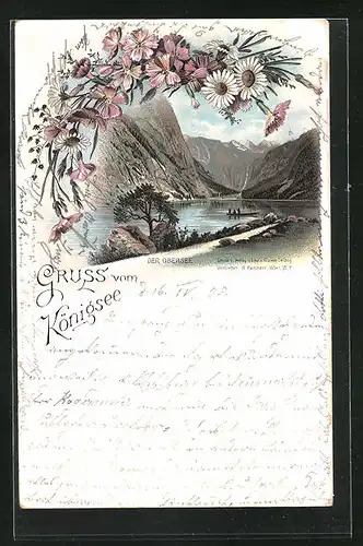 Lithographie Königsee, Blick über den Obersee
