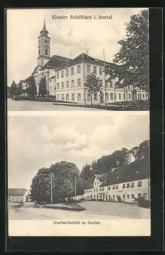 AK Schäftlarn, Kloster Schärftlarn, Gasthof mit Garten