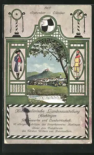 AK Hechingen, Hohenzollerische Lande-Ausstellung 1907, Blick zum Ort