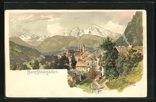 Künstler-AK Otto Strützel: Berchtesgaden, Blick in den Ort