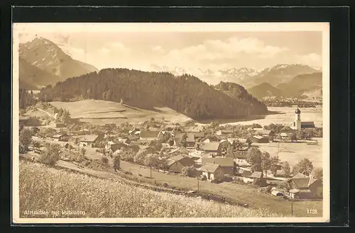 AK Altstädten, Blick von der Bergwiese auf Ort und Rubihorn