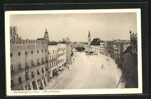 AK Mühldorf am Inn, Hauptstrasse aus der Vogelschau