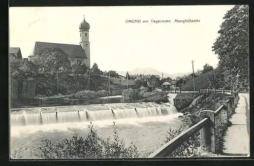 AK Gmund am Tegernsee, Blick auf das Mangfallwehr