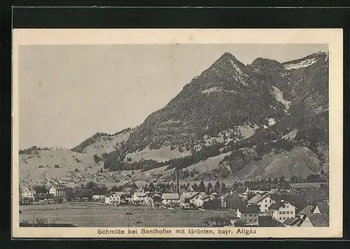 AK Sonthofen, Blick auf die Ortschaft mit Grünten im Hintergrund - Schmitte