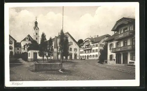 AK Kohlgrub, Ortspartie mit Brunnen