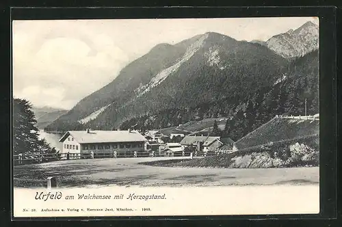 AK Urfeld am Walchensee, Ortsansicht mit Herzogstand