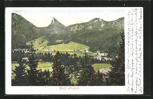 AK Dorf Kreuth, Blick vom Berg auf den Ort