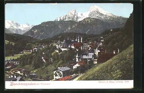 AK Berchtesgaden, Gesamtansicht mit Blick auf den Watzmann