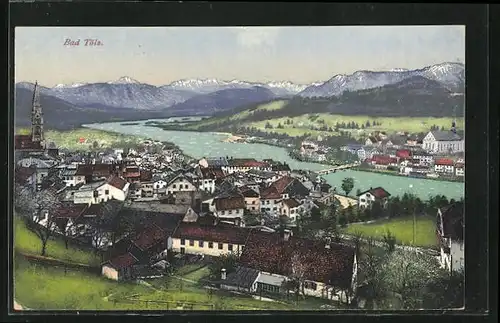 AK Bad Tölz, Panorama vom Ort am Fluss