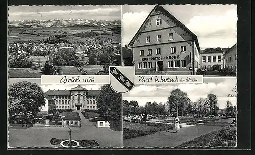 AK Bad Wurzach / Allgäu, Kur-Hotel Krone, Kuranlagen, Ortsansicht