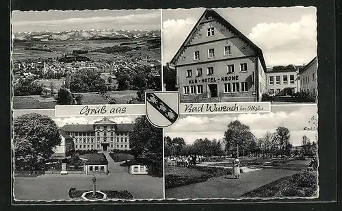 AK Bad Wurzach i. Allgäu, Kur-Hotel Krone, Ortsansicht