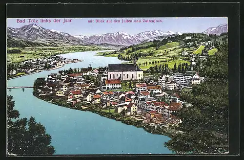 AK Bad Tölz, Ortsansicht mit Blick auf den Juifen und Zottenjoch