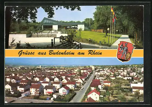 AK Budenheim a. Rhein, Ortsansicht, Waldschwimmbad / Hallenbad, Teilansicht