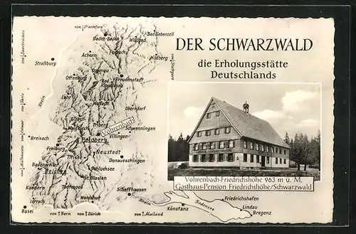AK Vöhrenbach, Gasthaus-Pension Friedrichshöhe /Schwarzwald, Umgebungskarte