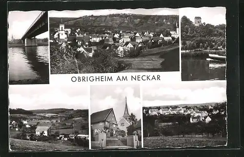 AK Obrigheim a. Neckar, Flusspartie, Ortspartie, Kirche