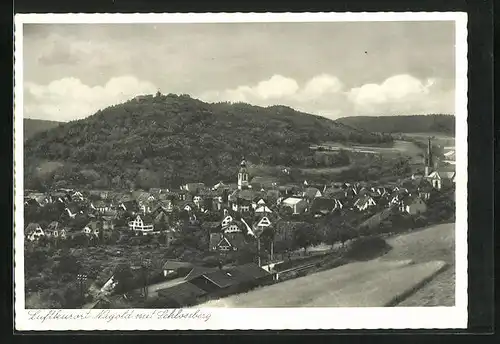 AK Nagold, Panorama vom Ort mit Schlossberg