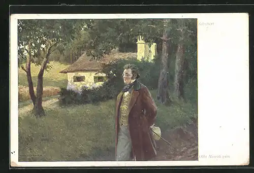 AK Ortspartie mit Franz Schubert auf einem Waldweg