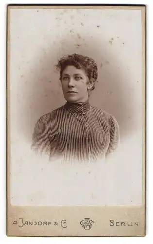 Fotografie A. Jandorf & Co., Berlin, Portrait bürgerliche Dame mit Kragenbrosche und Halskette