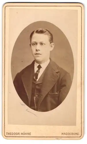 Fotografie Theodor Höhne, Magdeburg, Brustportrait junger Mann im Anzug mit Krawatte