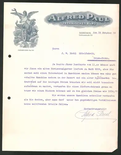 Rechnung München 1919, Technisches Büro Alfred Paul, Wappen