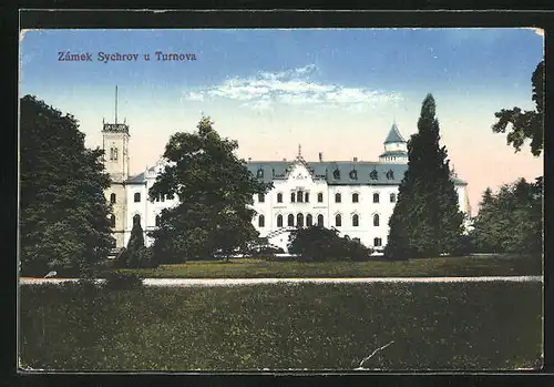 AK Sychrov, Blick zum Schloss, Zámek