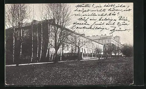 AK Turnau / Turnov, Kaserne, gesehen vom Feld gegenüber