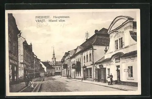 AK Freiheit / Vrajt, Strassenpartie Hauptstrasse mit Anwohnern