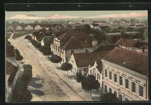 AK Smidary, Panoramablick aus der Vogelschau