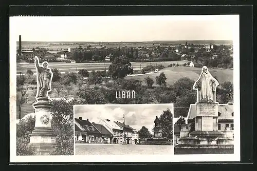 AK Libán, Partie auf dem Marktplatz mit Denkmal, Gesamtansicht