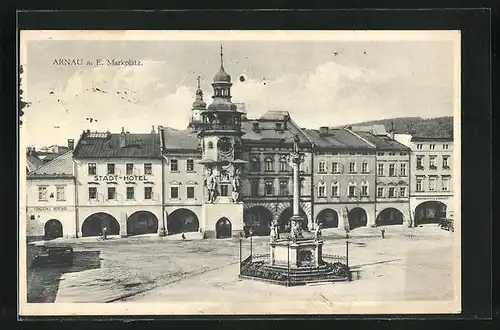 AK Arnau / Hostinne, Marktplatz mit Stadt-Hotel